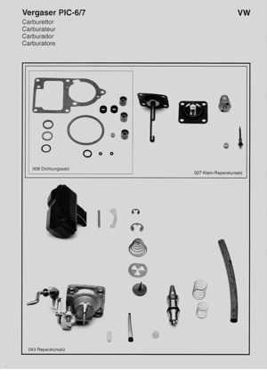 Ersatzteile und Rep-Satz Solex Vergaser PIC und PICT für VW Fahrzeuge