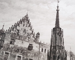 Lorenz Ritter SW Radierung Kupferstich Grafik Nürnberg Schöner Brunnen Bild 7