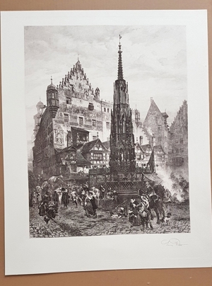 Lorenz Ritter SW Radierung Kupferstich Grafik Nürnberg Schöner Brunnen Bild 2