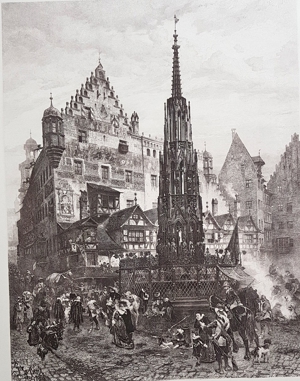 Lorenz Ritter SW Radierung Kupferstich Grafik Nürnberg Schöner Brunnen Bild 3