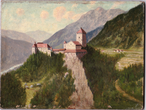 Antikes Ölgemälde Burg Schloss Tirol 19.Jh. Münchner Schule Castel Tirolo