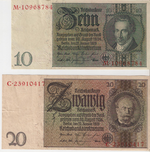 10 und 20 Reichsmark 1924