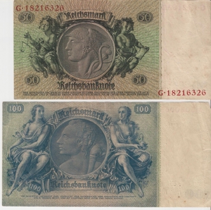 50 und 100 Reichsmark Reichsbanknote 1933 Bild 2