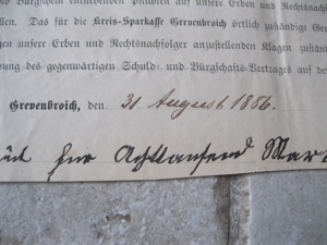 Schuldschein der Kreissparkasse Grevenbroich von 1886 Bild 2