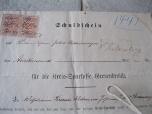 Schuldschein der Kreissparkasse Grevenbroich von 1886 Bild 3
