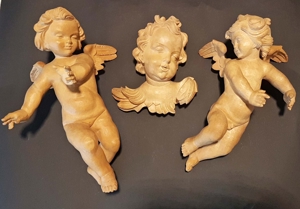 3 Engel Putto Putte w+m Angel Holz massiv Skulptur Amoretten Cherubim Bild 2