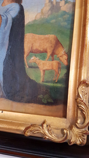 Antikes Ölgemälde Heiliger Wendelin Wendel König Hirte Kuh Schaf Kapelle Bild 7