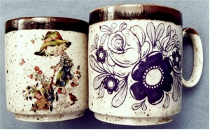 4 Keramik-Becher mit Motiv Blumen / Junge- Mädchen-Bild - ca. 0,2 Lt. Volumen Bild 2