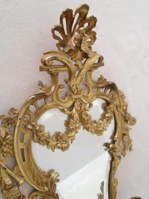 Rokoko Barock Spiegel ca. 1880 Zwei Kerzenhalter Metall Spiegel Verzierungen Facettenglas Rarität Bild 8