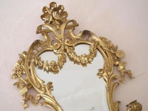 Rokoko Barock Spiegel ca. 1880 Zwei Kerzenhalter Metall Spiegel Verzierungen Facettenglas Rarität Bild 6