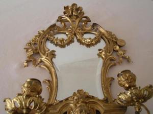 Rokoko Barock Spiegel ca. 1880 Zwei Kerzenhalter Metall Spiegel Verzierungen Facettenglas Rarität Bild 4