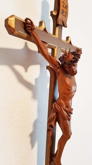 Kloster Standkruzifix neogotisch 1890 Kreuz Maria Dolorosa Holz Jesus Christus Altar Bild 12
