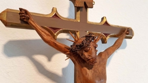 Kloster Standkruzifix neogotisch 1890 Kreuz Maria Dolorosa Holz Jesus Christus Altar Bild 9