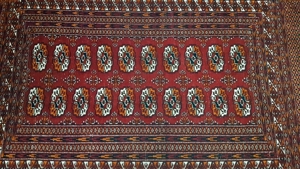 Antiker Turkmenen Stammes Teppich mit Signatur Kartusche Tekke Göl Rug Bild 6