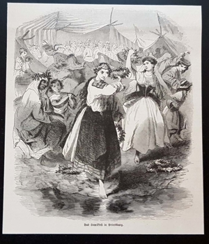 Semikfest in Petersburg Holzstich um 1860 antik Das Semikfest in Sankt Petersburg Russland