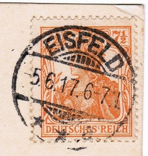 Briefmarke Deutsches Reich, Germania 7 1/2 auf Postkarte