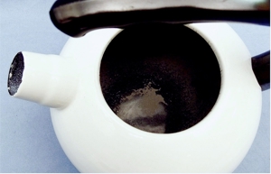 alter Emaille Chrom Flöten Wasserkocher / Kessel / Wasserkessel / Pfeifenkessel / 1970er Jahre Bild 4