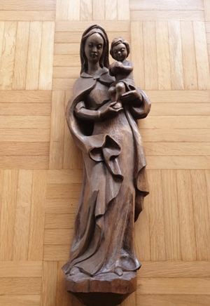 Antike Holzschnitzerei Maria mit Kind Bild 1