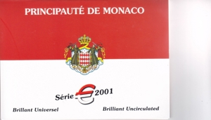 Monaco Kursmünzsatz 2001 brilliant uncirculiert im Original Folder 1 Cent - 2 Euro Bild 3