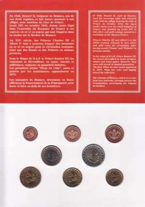 Monaco Kursmünzsatz 2001 brilliant uncirculiert im Original Folder 1 Cent - 2 Euro Bild 5