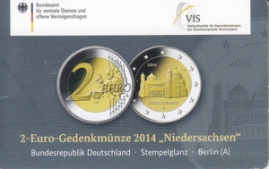 2 Euro Bundesland Niedersachsen - Original Coincard 2014 - Prägebuchtabe D Bild 1