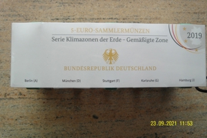 5 x 5 Euro Münzen - Gemäßigte Zone 2019 - Komplett A D F G J - 129,00 EUR