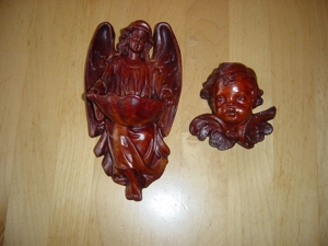 Weihwasserkessel Weihwasserbehälter als Engel Deko und Engelkopf Holz Optik neu