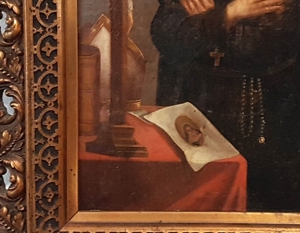 Heiliger Vinzenz von Paul Antik Ölgemälde Maria Mitra Kruzifix Depaul Kloster Bild 4