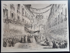 Der Einzug des Kaiserpaares in Mexiko Holzstich um 1860 antik The Entry of the Imperials into Mexico