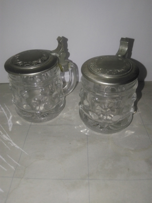 2* Original BMF Schnapskrügerl mit Rein-Zinn Deckel 70er Jahre