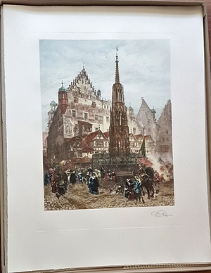 Lorenz Ritter Radierung groß Kupferstich Grafik Nürnberg Schöner Brunnen