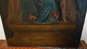 18Jh Ölgemälde Pietà Maria Jesus Christus Engel Kreuz Fahne Marien Krone Memento Mori Ex voto Bild 6