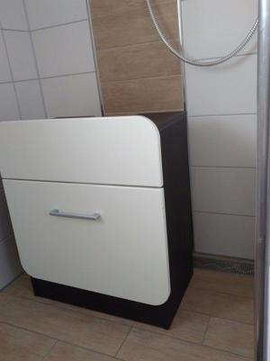 Waschtischunterschrank, Korpus Holzdekor dunkelbraun, Front Hochglanz (magnolia, also nicht reinweiß Bild 2