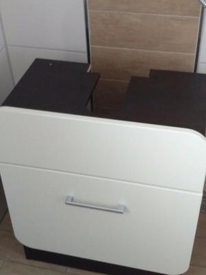 Waschtischunterschrank, Korpus Holzdekor dunkelbraun, Front Hochglanz (magnolia, also nicht reinweiß Bild 3