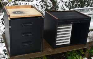 Schreibtisch-Unterbau-Elemente, schwarz, mit 3 Schubladen + 7 Papierablagen, IKEA Bild 1