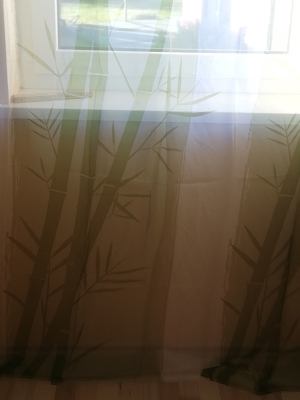 2 Schlaufenvorhänge / Deko-Schals / Fertigvorhang in Bambus-Design (weiß-grün), je 140 x 245 cm Bild 3
