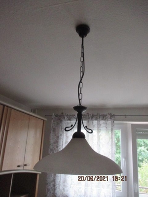 Wohn- Ess- Schlaf-Küchen- Lampe Murano-Glas weiß mit Schmiedeeisen schwarz Bild 2