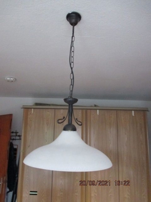 Wohn- Ess- Schlaf-Küchen- Lampe Murano-Glas weiß mit Schmiedeeisen schwarz Bild 1