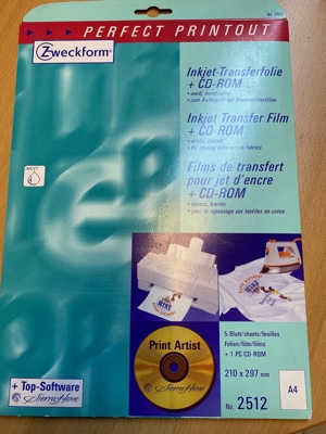 Transferfolie + CD-Rom für Baumwolltextilien, ovp, Avery 2512