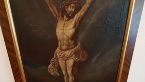 Ölgemälde Kirche Kapelle Andacht Kreuzigung Christi Altar um 1750. Antik Jesus Kruzifix Kreuz Rubens Bild 4