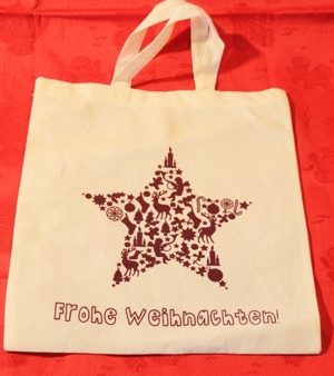 Tragetasche "Frohe Weihnachten" klein - wollweiß 28 cm x 31 cm TOP