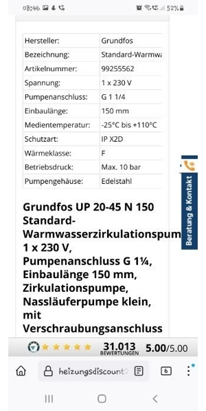Warmwasserpumpe Danfoss up 20 - 45 N 150 Bild 6