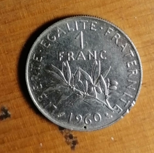 1 Franc silber von 1960 - Münze Geld Frankreich Bild 2