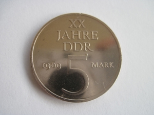 Münze 5 Mark 1969 Gedenkmünze XX 20 Jahre DDR seltene Materialprobe Bild 1