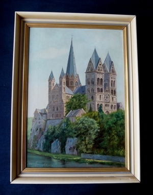 3 tolle alte Gemälde Ölgemälde Dom Limburg / Lahn signiert Bild 2