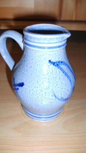 Bembel-Kanne grau mit blauen Muster und zwei Becherchen - für Apfelwoi Bild 3