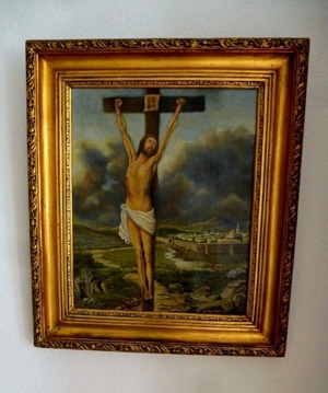 6 x Religiös, uralt Kreuz, Skulptur um 1800, uraltes Gemälde Ölgemälde sig. Bild 3