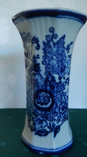 Vase Steinzeug - blaue Bemalung/Muster ca. 20 cm hoch - ALT Bild 2