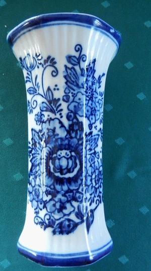Vase Steinzeug - blaue Bemalung/Muster ca. 20 cm hoch - ALT Bild 1
