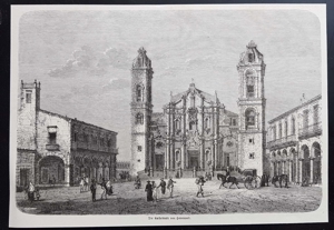 Die Kathedrale von Havanna Holzstich um 1860 antik